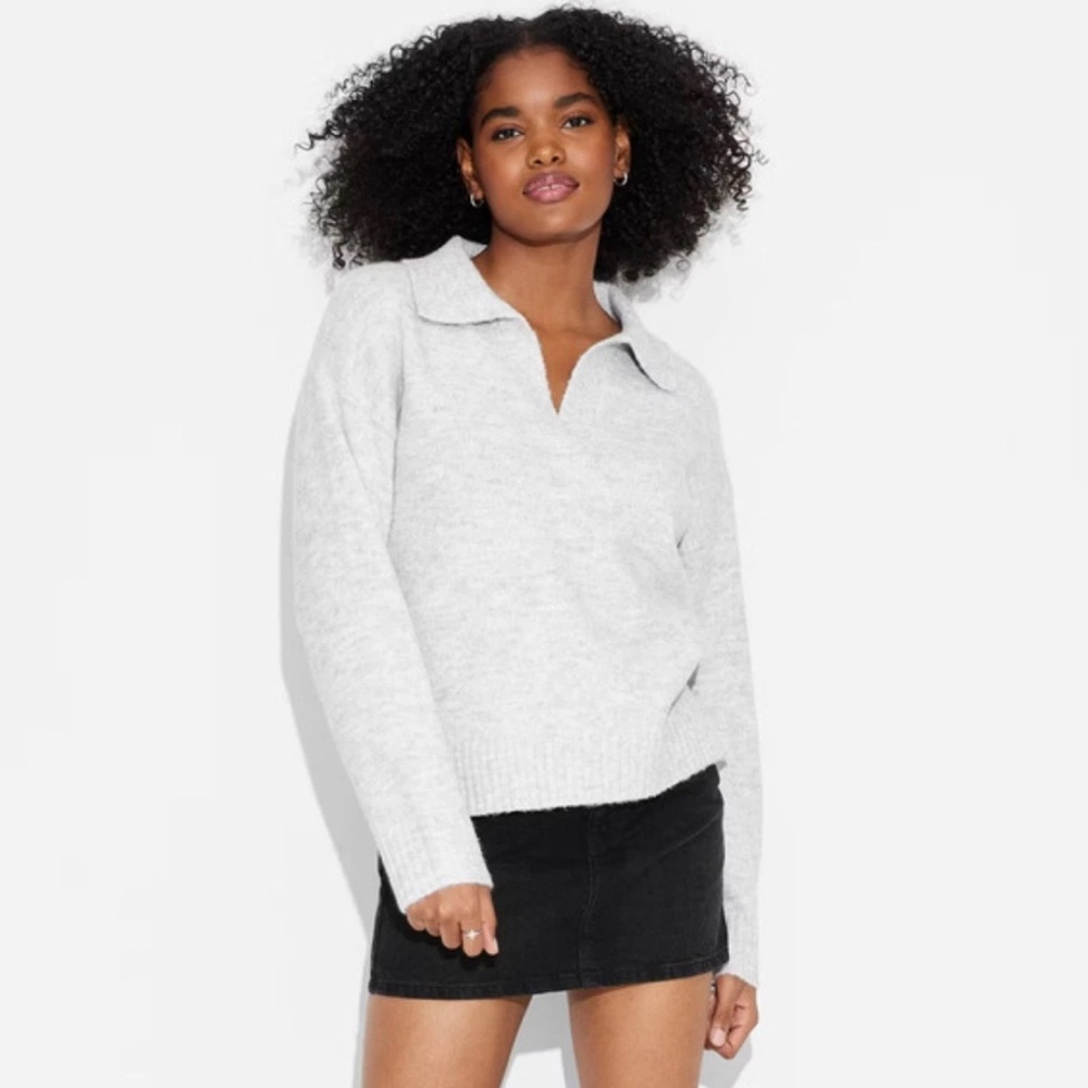 Wild Fable Oversized Collared Polo Sweater Grey Size Medium
